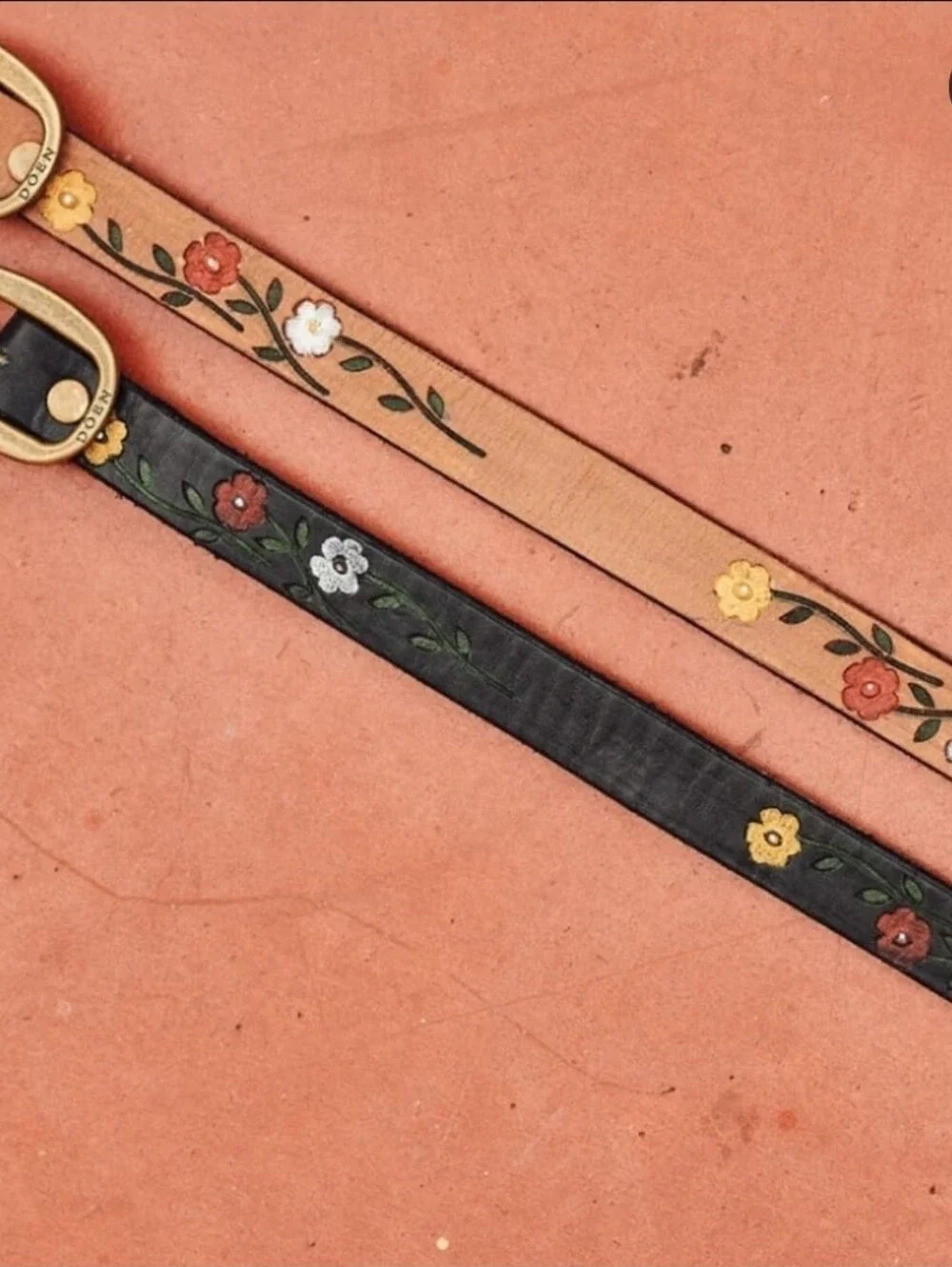 Doen Felix leather handpainted floral belt, medium